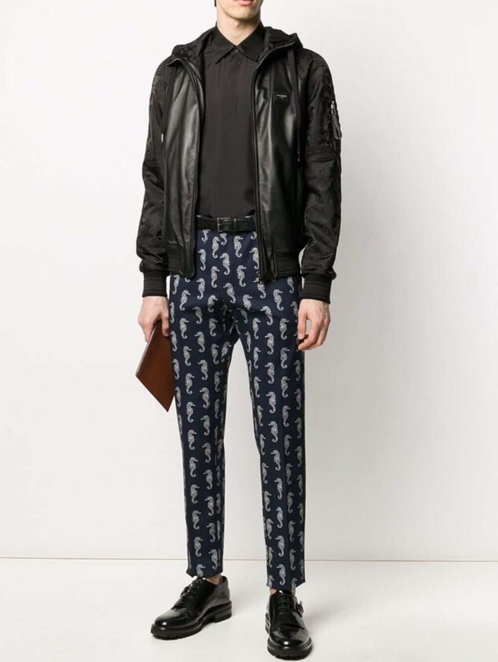 Dolce & Gabbana Dark Blue & White Seahorse Print Slim Fit Chino Pant 34" Waist